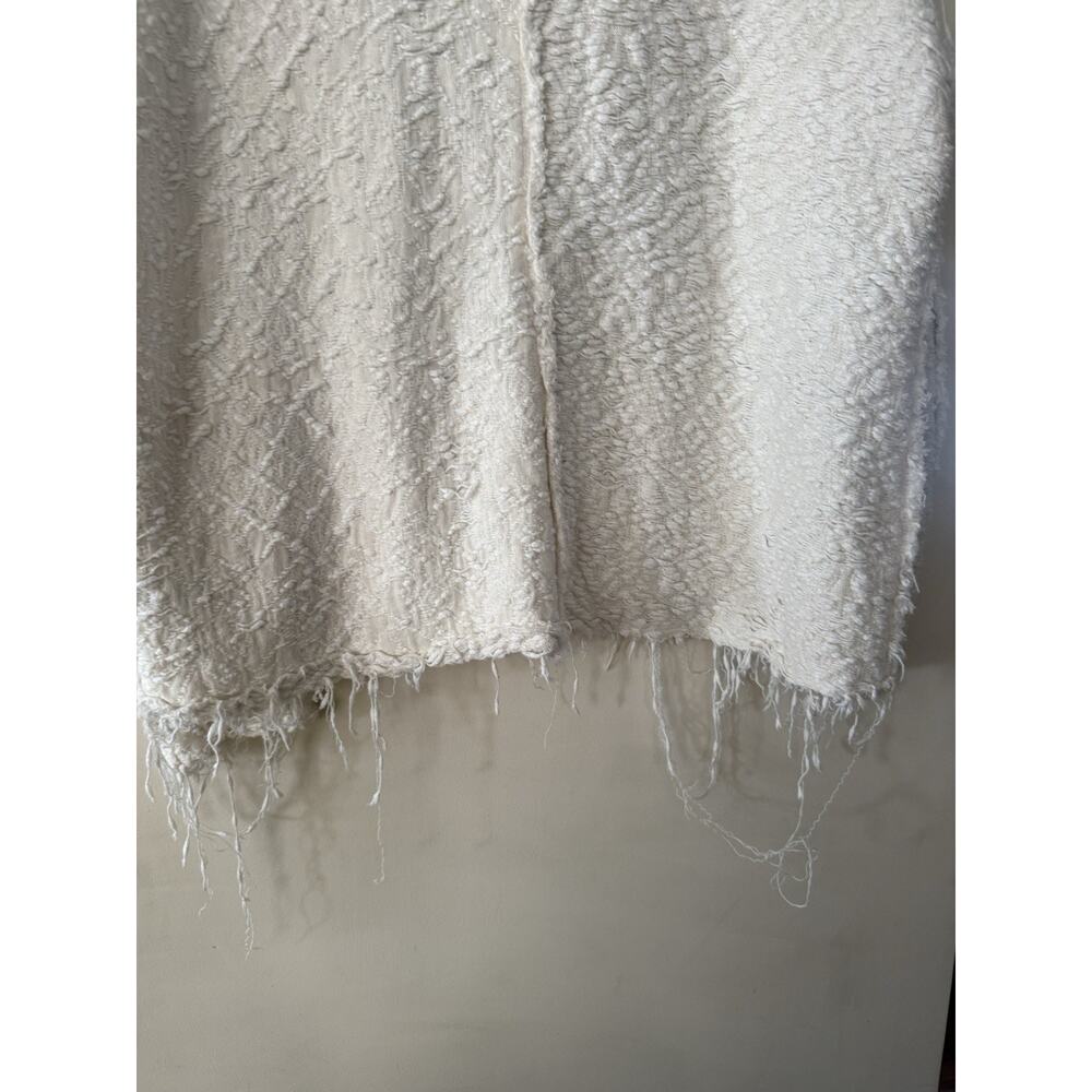 Free People Womens Sz Small Cozy Cream Textured Fringe Zip Up Sweater Jacket EUC - Picture 10 of 10